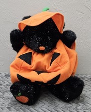 Build-A-Bear Black Silver Shimmer Bear Plush Pumpkin Halloween Costume Holiday