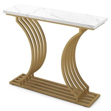 Costway Gold Entryway Table with White Faux Marble Tabletop-White