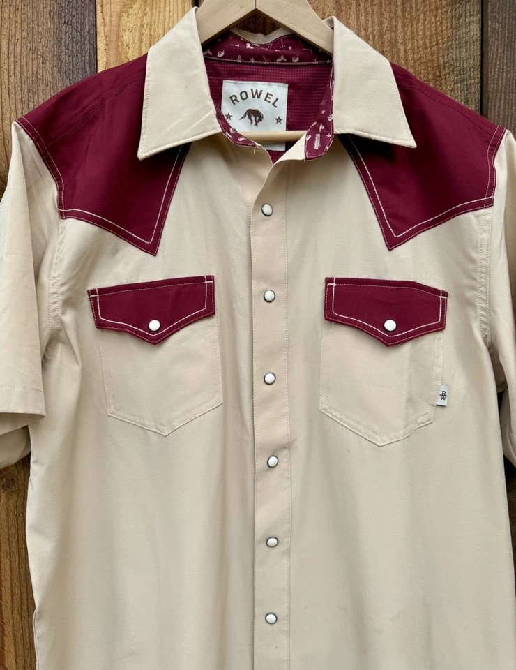 Rowel Western Pearl Snap Pebble/Cabernet Color Shirt Size L Short Sleeve - Image 2 of 4