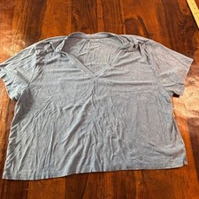 American Eagle Soft & Sexy Rib Blue V-Neck Short Sleeve Crop T-Shirt Large