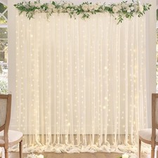 Champagne Tulle Backdrop Curtain W/ Lights String Parites Wedding 5x8ft