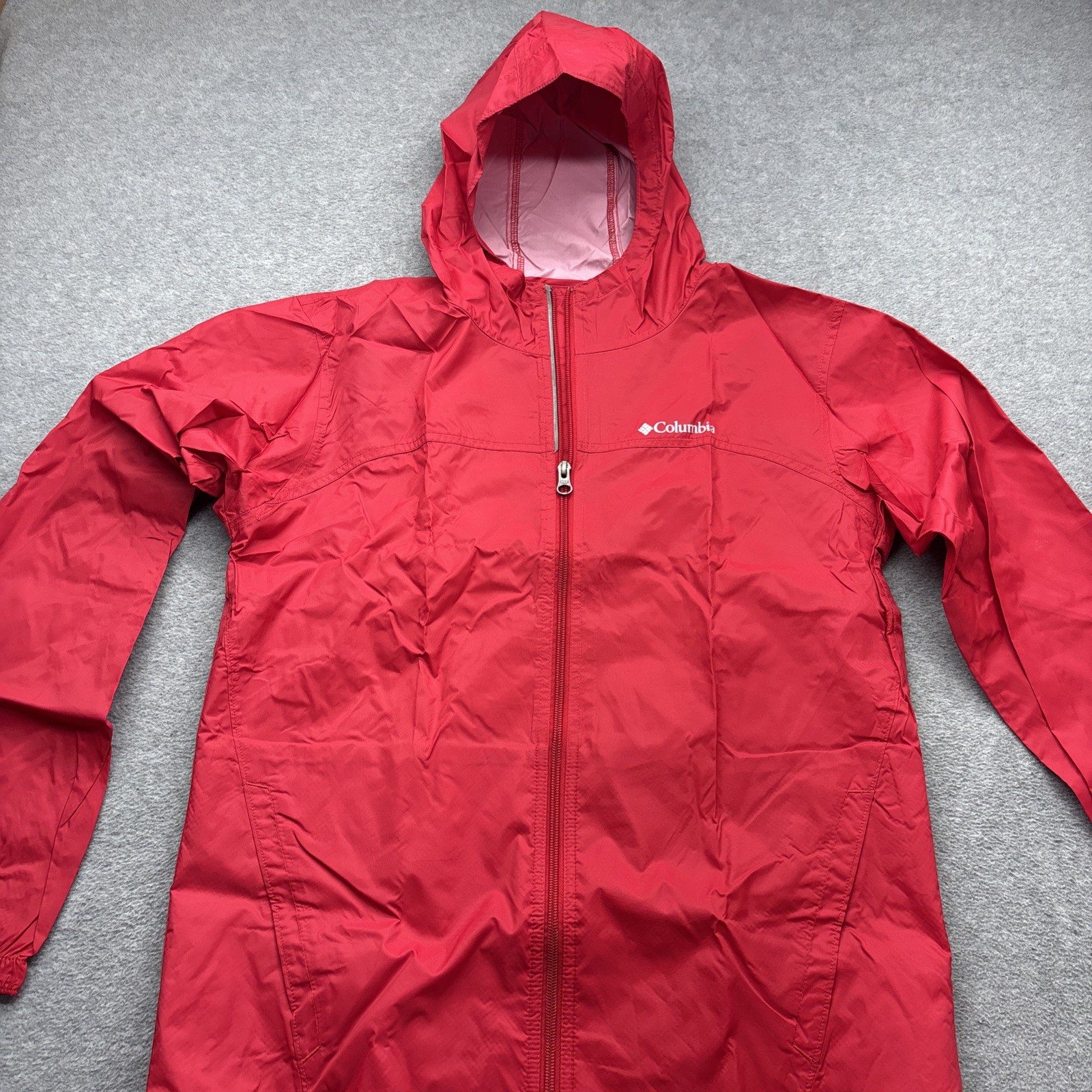 Kids Extra Large Full Zip Hooded Windbreaker Red Jacket Logo
