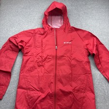 Columbia Rain Coat Kids Extra Large Full Zip Hooded Windbreaker Red Jacket logo