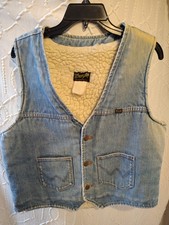 Vintage 70's Wrangler Vest Western Sherpa Lined Men's Denim Size M 22" Chest