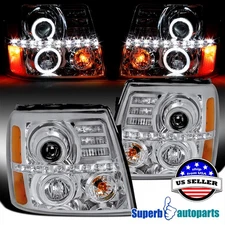 Fits 2002-2006 Cadillac Escalade Dual Halo Projector Headlights LED Strip Lamps