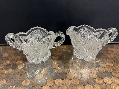 Vintage Imperial Glass Nucut Sugar and Creamer Bowl Set