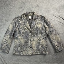 Chicos Leopard Print Blazer Jacket Grey Cream Size 2 US 12 Large Womens