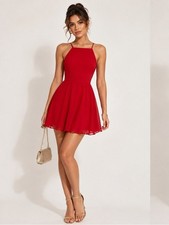 Lulus Red Chiffon Open Back Criss Cross Mini Dress Size S