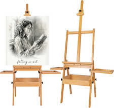 Large Wooden Painting Easel with Storage Drawer and Palettes, H-Frame Studio Eas