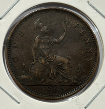 1863 Great Britain Penny - Victoria Coin
