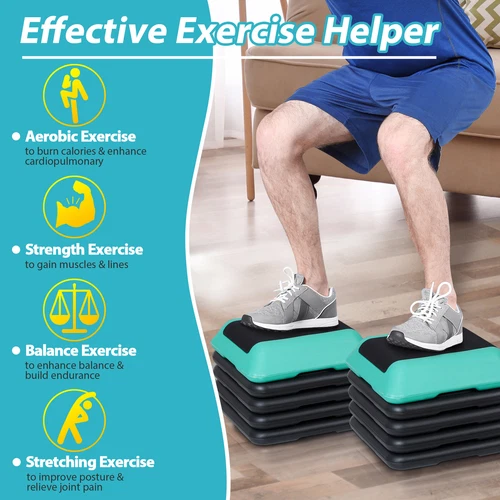 Adjustable Aerobic Step Platform Non-slip with 4 Risers Home Gym Grey/Green - Picture 13 of 21