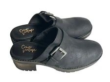 Crown Vintage Size 9M Black Mule Janis Clog Buckle Strap Slip-On Block Heel