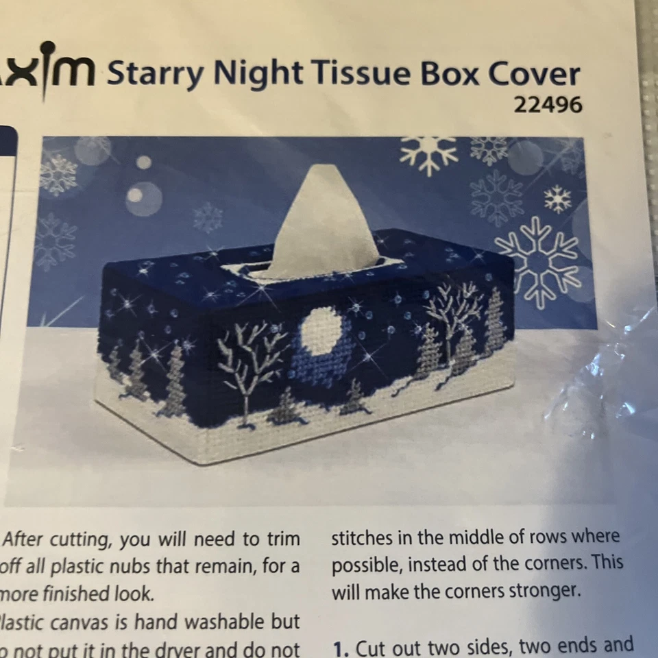 Mary Maxim Noche estrellada plástico lona pañuelos caja cubierta plástico lona kit raro Foto 2 de 4