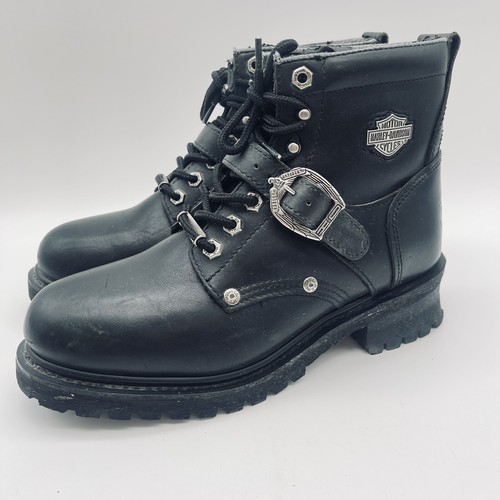 Harley Davidson Motorcycle Riding Boot Women's Size 10 Black Lace Up Distressed - Picture 3 of 11