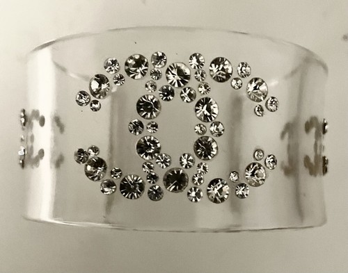 CHANEL Sparkling Crystals CC Logo Acrylic Cuff Bracelet ~ Versatile!