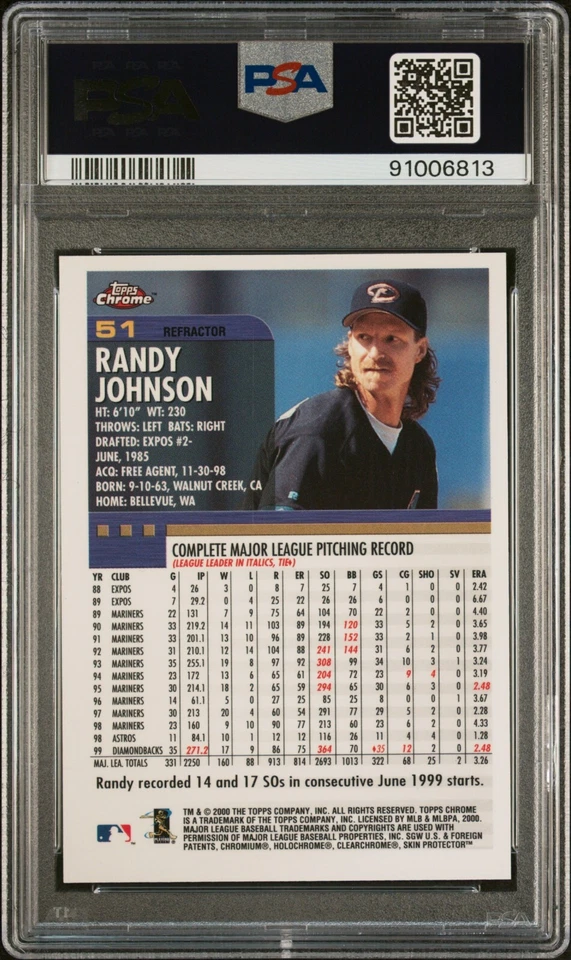 (Pop 2) Randy Johnson 2000 Topps Chrome #51 Refractor PSA 8 Rare SP - Image 2 of 2