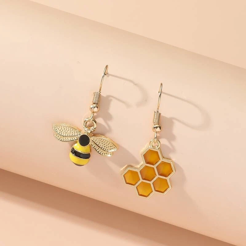 boucle oreille fantaisie Décoration abeille et nid d'abeille - Photo 4/4