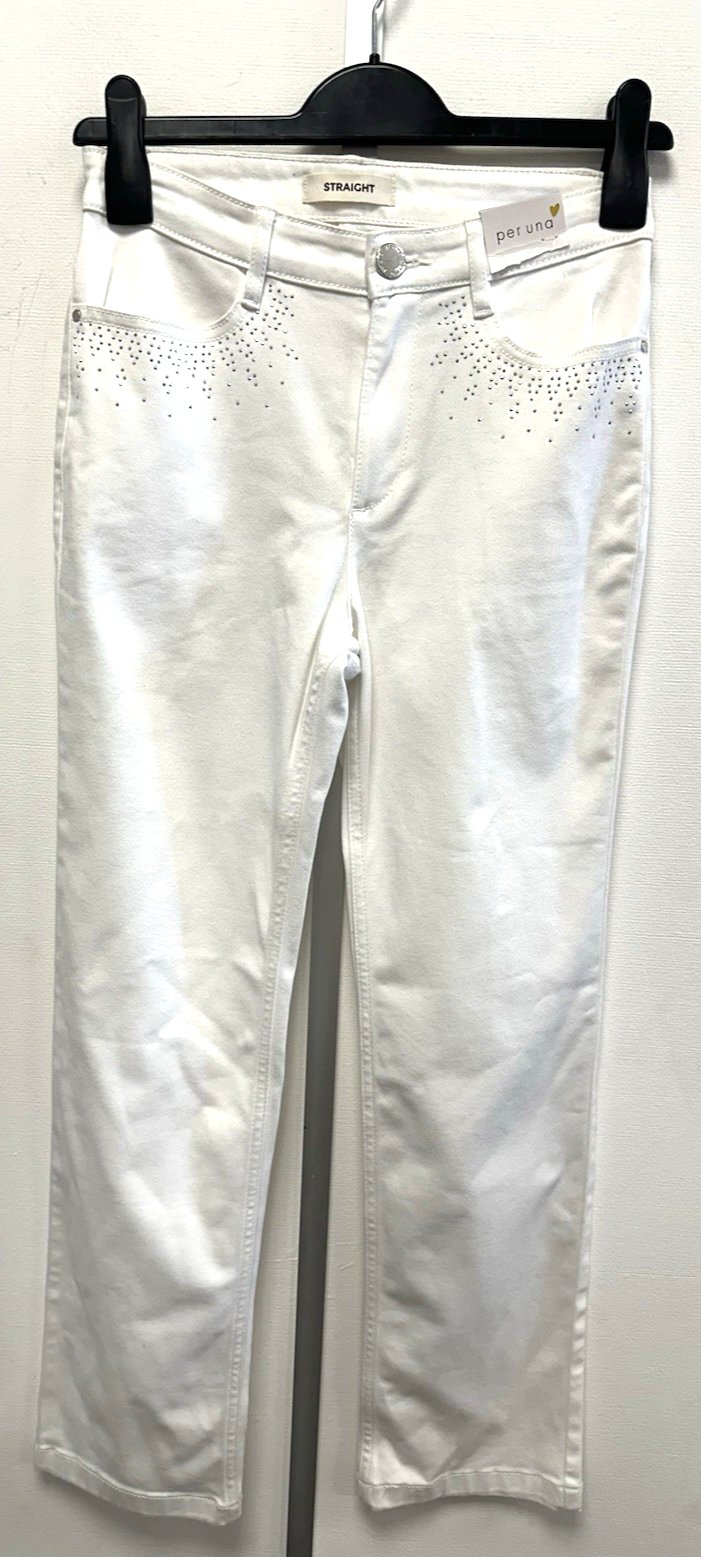 New M&S Per Una Marks & Spencer UK8S white stretch straight leg jeans with studs