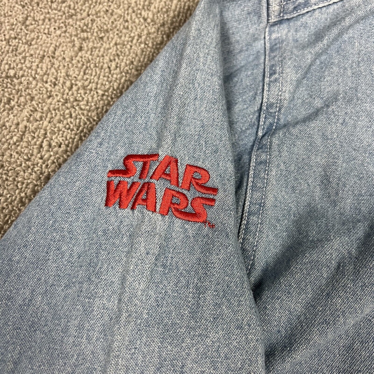 Vintage 90s Lee Sport Darth Maul Denim Jean Button Up Shirt Mens