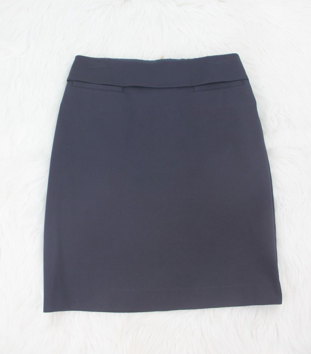 Tory Burch Navy Blue Short Skirt Sz S Gold Zipper Fold Over Front