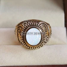 Opal Oval Cut Gemstone With 925 Sterling Silver Ring For Men's #B343 *