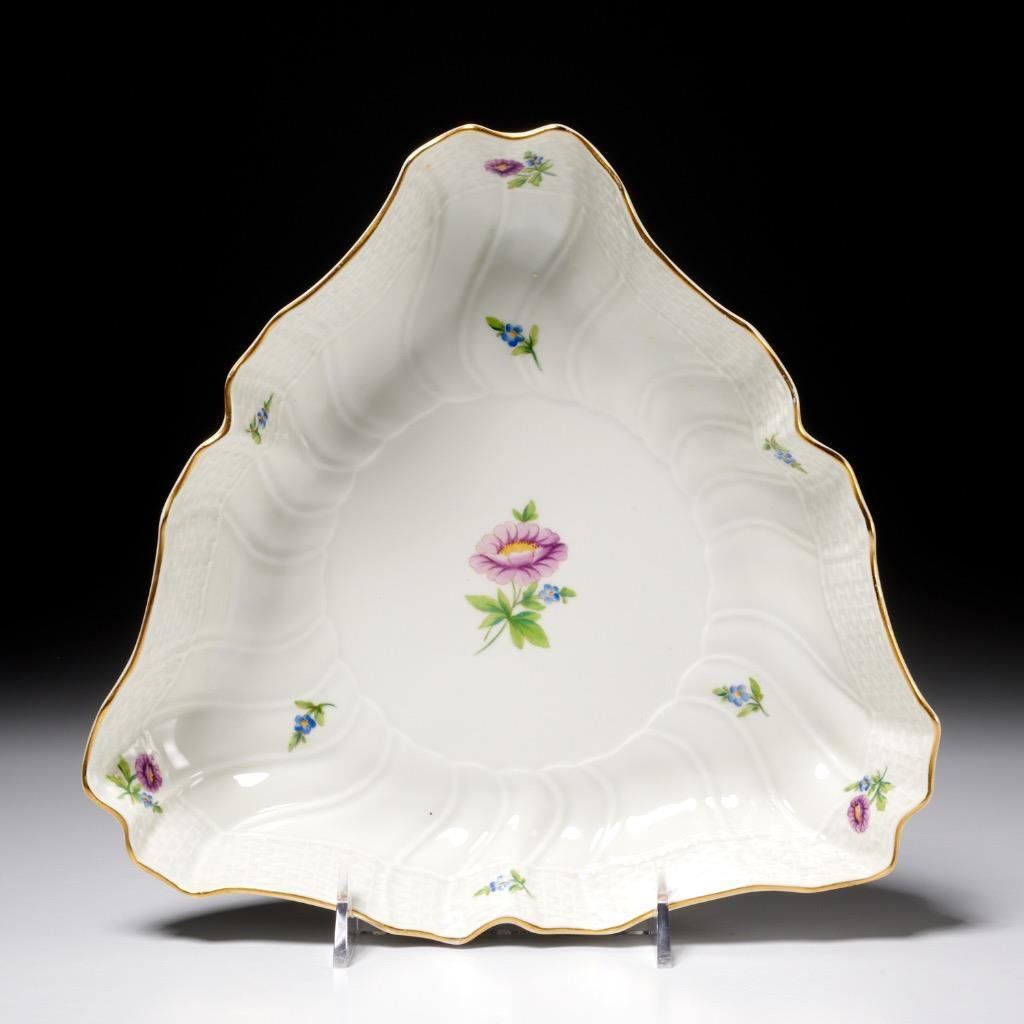 Herend Hungary Aster Floral and Embossed Triangular Serving Bowl