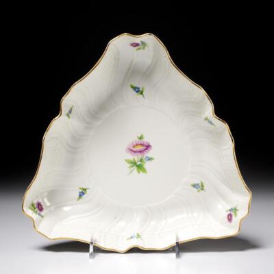Herend Hungary Aster Floral and Embossed Triangular Serving Bowl