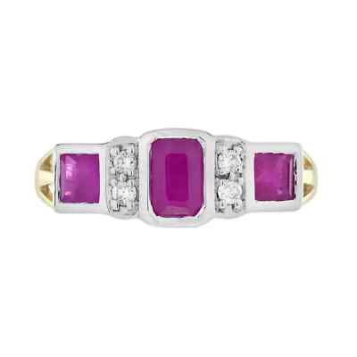 Art Deco Style Lab-Created Diamond Ruby Three Stone Ring 14K White Gold Finish