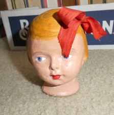 Vintage 1920s Composition Baby Girl with Loop Holes Doll Head 3 1/4" Tall