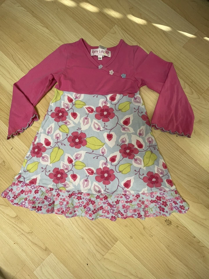 Girls 4 yr Boutique BABY LULU Ruffle Floral Dress Pink - Image 4 of 4