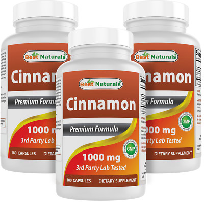 3 Pack Best Naturals Cinnamon 1000 mg with Chromium 200 mcg 180 Capsules