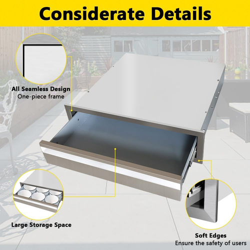 24 X 6.5 Inch Outdoor Kitchen Drawers, Stainless Steel Singlelayer Access BBQ Dr - Picture 6 of 7