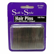 Soft'n Style 100 Bobby Pins  2"  Ball Pointed  Crimped  Bronze LOT OF 3