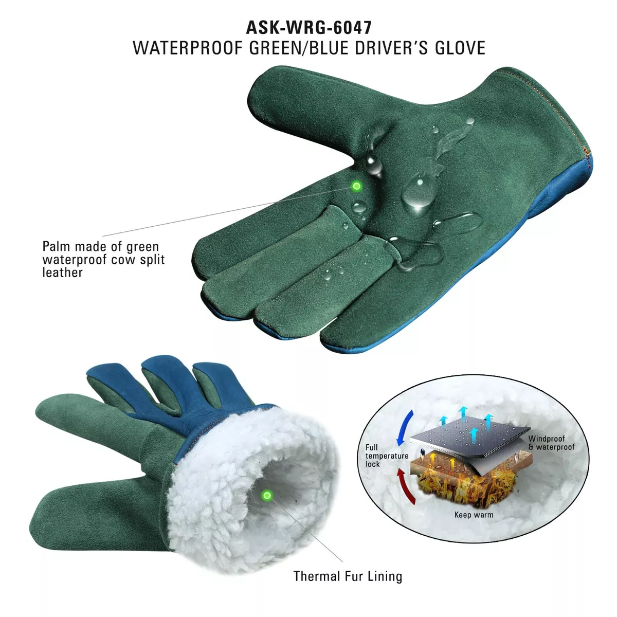 Work Gloves Water Resistant Winter Thermal Fur Lining For Gardening Driving NEW
