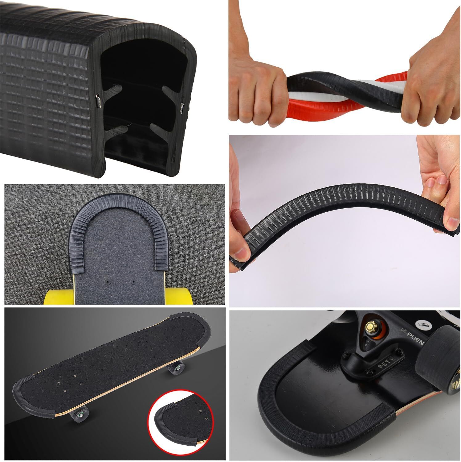 4 Pack 35CM Skateboard Deck Guards Protector Sleeve Strip Skate 35CM, Black 