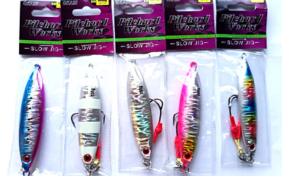 5 x Okami Sea Fishing Holographic Slow Pitch Jigging Lures 100g Assist Hooks 4/0
