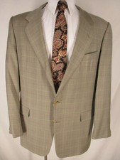 Hickey Freeman Boardroom Mens Beige Houndstooth 2 Btn Sport Coat 46L USA Made