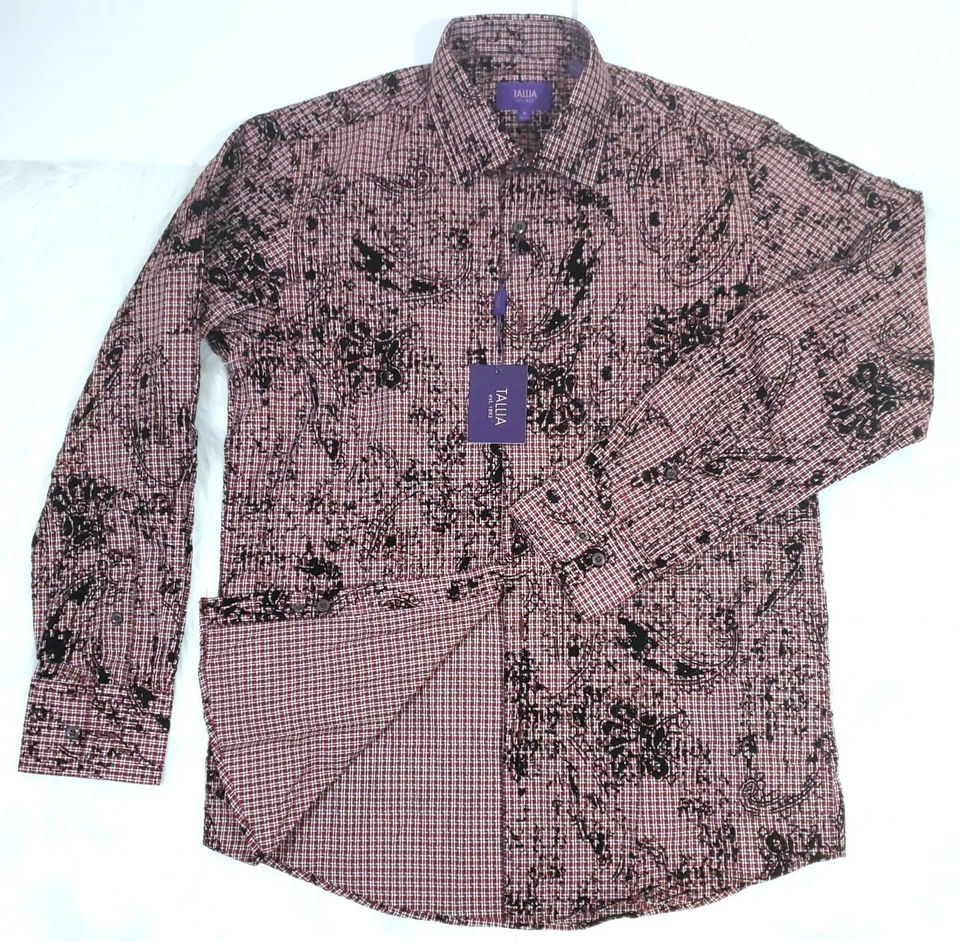 Camisa Tallia Adulto 15.5 Roja Floral Abotonada Manga Larga Estampado Para Hombres NUEVA Foto 3 de 4