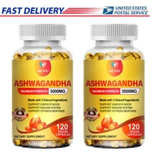 Organic Ashwagandha Capsules 5000mg 2×120 Capsules with Black Pepper Root Powder