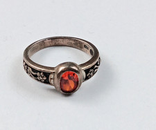 VTG Silver Ring Orange Stone 925 Hippy Boho Ring Sz 7.75 Floral Band Boho Retro