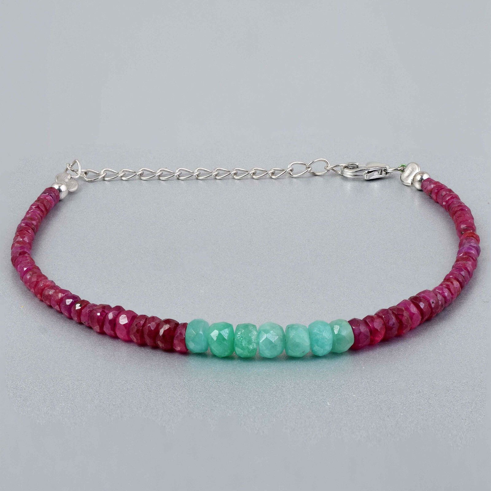 Tierra Minado Rubí Natural Y Esmeralda Gemas Rondana Cuentas Mano Pulsera Regalo