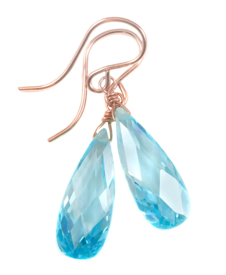 Pendientes de circonitas cúbicas de oro macizo de 14k simuladas aguamarina circonita cúbica gotas de plata Foto 2 de 4