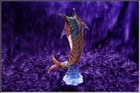 Gorgeous Vtg MURANO Italy Art Glass  Blue w/ Red Fish Bud Vase