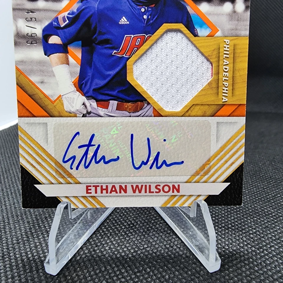2021 Panini Elite Extra Edition Baseball Prospect Materials Ethan Wilson #45/99 - Image 4 of 4