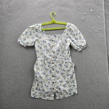 Old Navy Women Dress L White Floral Peasant Button Square Neck Milkmaid Mini