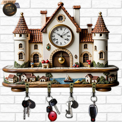 Wand Schlüsselanhänger 30cm - Schlossform Organizer 2D 4 Haken Eingang