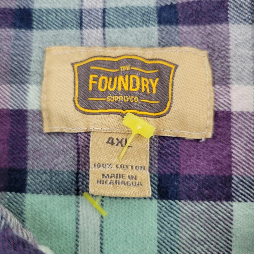 Camisa de fundición para hombre 4XL púrpura a cuadros bolsillo abotonado manga larga Foto 3 de 4