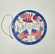 American 4th of July Door Sign Independence Day Door Hang - 12 Inch