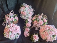 Artificial Baby Pink Wedding Bouquet Bridesmaid Basket, 1 button hole Set.