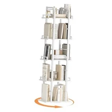5 Tier Rotating Bookshelf, Freestanding Corner Bookshelf, 360 Spinning White